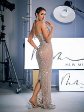 Load image into Gallery viewer, Dakari Halterneck Rhinestone Maxi Dress In Silver
