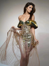 Load image into Gallery viewer, Daryle Off Shoulder Sequin Split Maxi Dress
