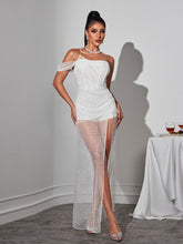 Load image into Gallery viewer, David One Shoulder Rhinestone Maxi Dress
