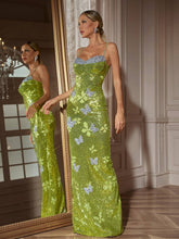 Load image into Gallery viewer, Dayshaun Butterfly Rhinestone Sequin  Maxi Dress
