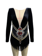 Load image into Gallery viewer, Decker Rhinestone Fringe Velvet Bodysuit
