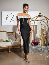 Load image into Gallery viewer, Devrim Bow Fringe Bandage Midi Dress
