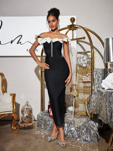 Load image into Gallery viewer, Devrim Bow Fringe Bandage Midi Dress
