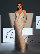 Load image into Gallery viewer, Dion Spaghetti Pearl Embellished Sequin Dress

