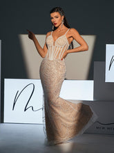 Load image into Gallery viewer, Dion Spaghetti Pearl Embellished Sequin Dress

