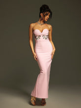 Load image into Gallery viewer, Doers Strapless Flower Crystal Bandage Maxi Dress
