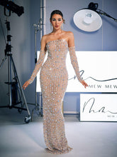 Load image into Gallery viewer, Douglas Strapless Rhinestone Maxi Dress With Gloves
