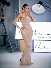 Load image into Gallery viewer, Douglas Strapless Rhinestone Maxi Dress With Gloves
