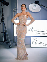 Load image into Gallery viewer, Douglas Strapless Rhinestone Maxi Dress With Gloves
