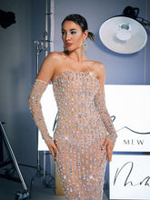 Load image into Gallery viewer, Douglas Strapless Rhinestone Maxi Dress With Gloves
