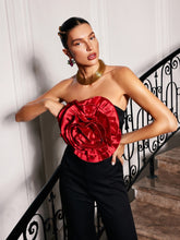 Load image into Gallery viewer, Dunja Strapless Flower Jumpsuit In Black
