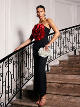 Load image into Gallery viewer, Dunja Strapless Flower Jumpsuit In Black
