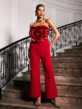 Load image into Gallery viewer, Dunja Strapless Flower Jumpsuit In Red
