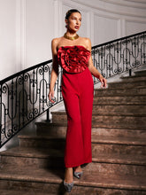 Load image into Gallery viewer, Dunja Strapless Flower Jumpsuit In Red
