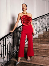 Load image into Gallery viewer, Dunja Strapless Flower Jumpsuit In Red
