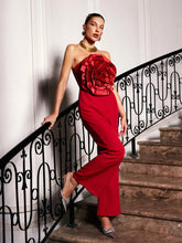 Load image into Gallery viewer, Dunja Strapless Flower Jumpsuit In Red
