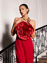 Load image into Gallery viewer, Dunja Strapless Flower Jumpsuit In Red
