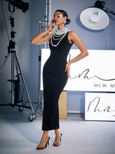 Load image into Gallery viewer, Dustin High Neck Pearl Embellished Maxi Dress
