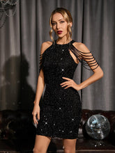 Load image into Gallery viewer, Eda Sequin Bodycon Mini Dress In Black

