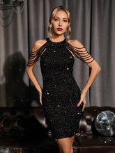 Load image into Gallery viewer, Eda Sequin Bodycon Mini Dress In Black
