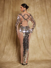 Load image into Gallery viewer, Edwina Long Sleeve Acrylic Cutout Mesh Maxi Dress
