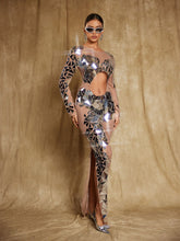 Load image into Gallery viewer, Edwina Long Sleeve Acrylic Cutout Mesh Maxi Dress
