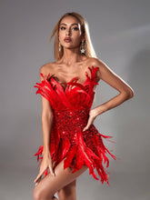 Load image into Gallery viewer, Eleri Strapless Sequin Feather Mini Dress
