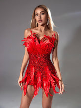 Load image into Gallery viewer, Eleri Strapless Sequin Feather Mini Dress
