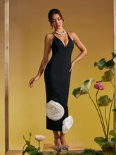 Load image into Gallery viewer, Elihu Spaghetti Flower Bandage Midi Dress
