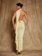 Load image into Gallery viewer, Elisheva Backless Flower Draped Maxi Dress

