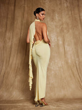 Load image into Gallery viewer, Elisheva Backless Flower Draped Maxi Dress
