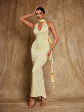 Load image into Gallery viewer, Elisheva Backless Flower Draped Maxi Dress
