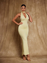 Load image into Gallery viewer, Elisheva Backless Flower Draped Maxi Dress
