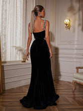 Load image into Gallery viewer, Elissa Floral Crystal Cutout Velvet Mermaid Maxi Dress

