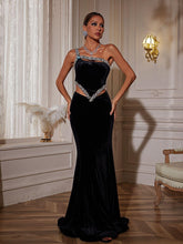 Load image into Gallery viewer, Elissa Floral Crystal Cutout Velvet Mermaid Maxi Dress
