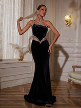Load image into Gallery viewer, Elissa Floral Crystal Cutout Velvet Mermaid Maxi Dress
