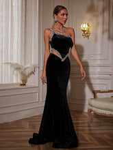 Load image into Gallery viewer, Elissa Floral Crystal Cutout Velvet Mermaid Maxi Dress
