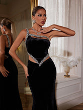 Load image into Gallery viewer, Elissa Floral Crystal Cutout Velvet Mermaid Maxi Dress
