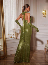 Load image into Gallery viewer, Elke Halterneck Sequin Maxi Dress With Gloves
