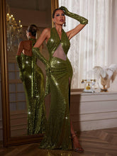 Load image into Gallery viewer, Elke Halterneck Sequin Maxi Dress With Gloves
