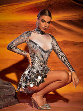 Load image into Gallery viewer, Ella Long Sleeve Embellished Mini Dress In Silver
