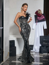 Load image into Gallery viewer, Ellery Strapless Sequin Feather Maxi Dress
