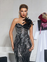 Load image into Gallery viewer, Ellery Strapless Sequin Feather Maxi Dress
