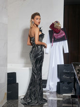 Load image into Gallery viewer, Ellery Strapless Sequin Feather Maxi Dress
