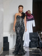 Load image into Gallery viewer, Ellery Strapless Sequin Feather Maxi Dress
