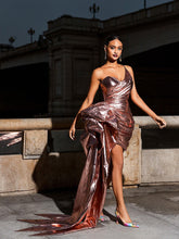 Load image into Gallery viewer, Elmer Bow Embellished Metallic Dress
