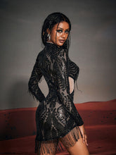 Load image into Gallery viewer, Enrique Long Sleeve Sequin Fringe Mini Dress
