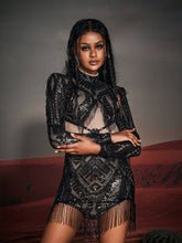 Load image into Gallery viewer, Enrique Long Sleeve Sequin Fringe Mini Dress

