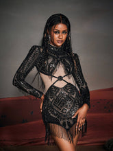 Load image into Gallery viewer, Enrique Long Sleeve Sequin Fringe Mini Dress
