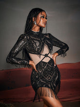 Load image into Gallery viewer, Enrique Long Sleeve Sequin Fringe Mini Dress
